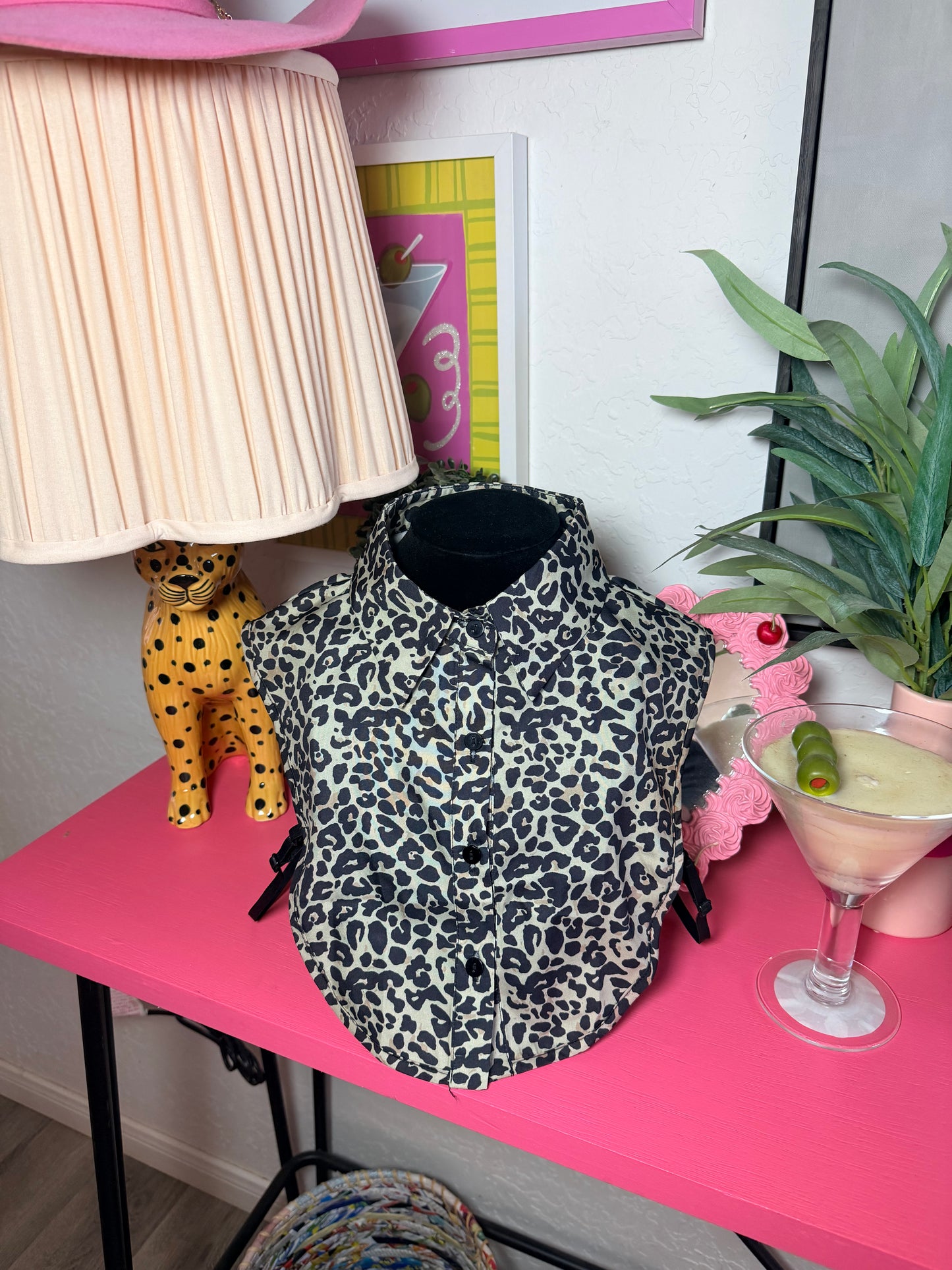 Sage Leopard Faux Collar