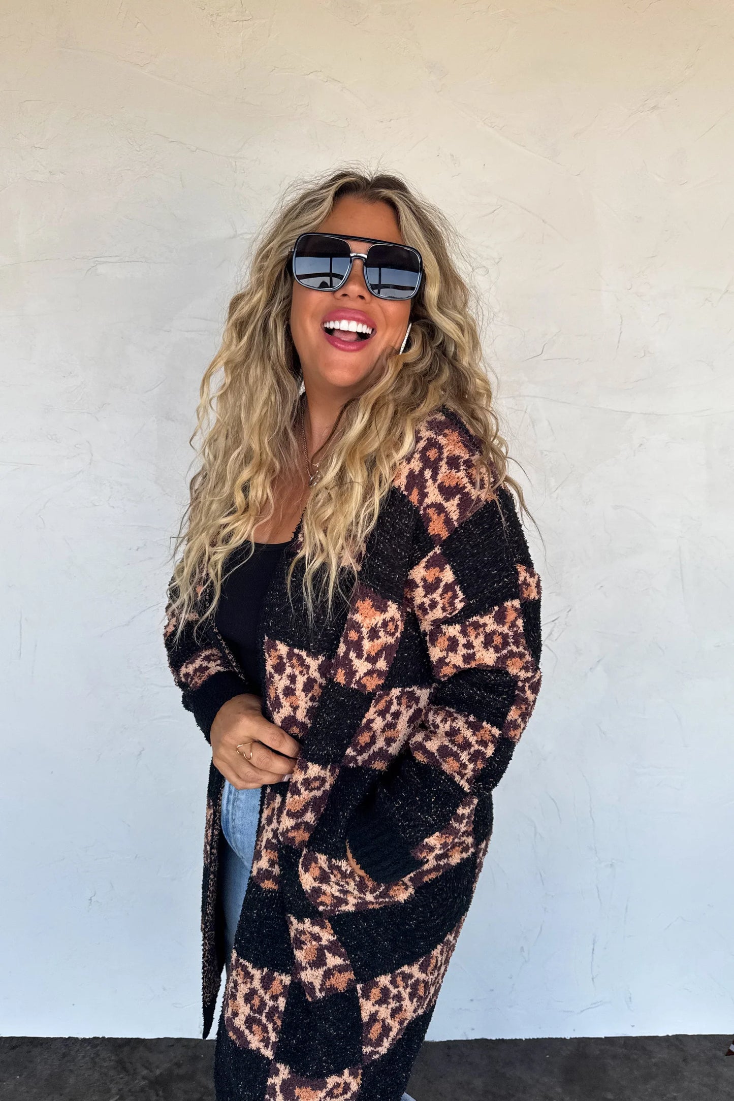 Checker Cheetah Cloud Cardigan