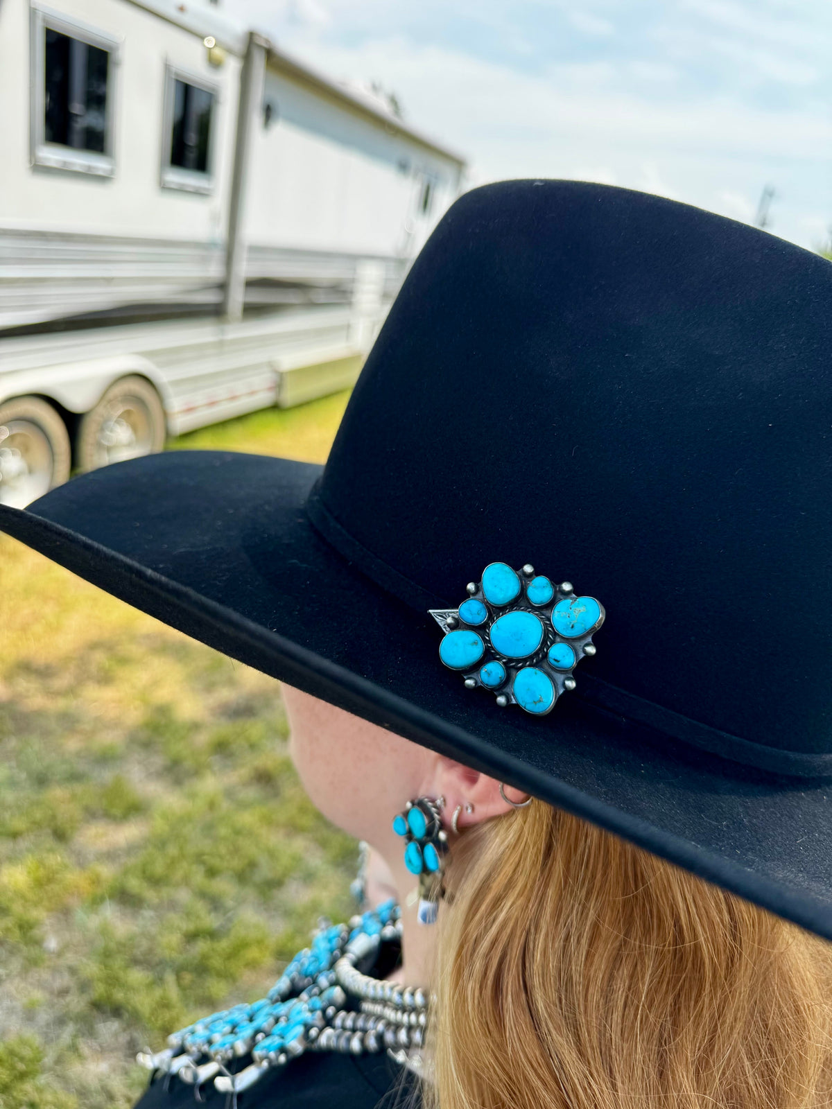 Complete Squash Blossom Set – Kingman Turquoise – Sterling Silver – Navajo Made by Wilson Dawes