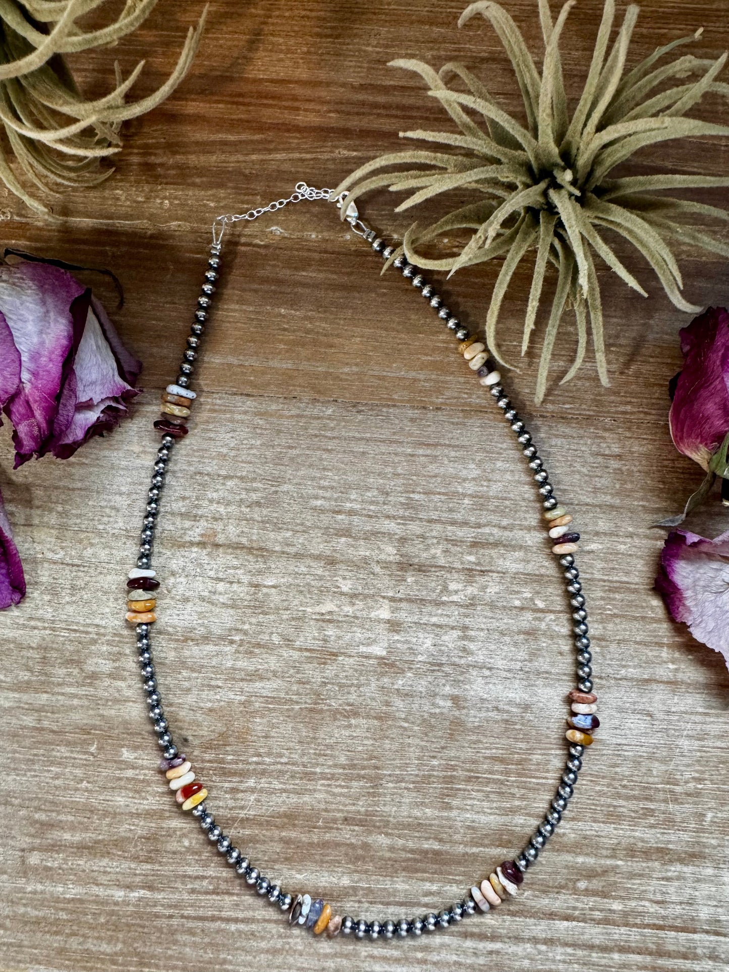 Nevada Opal Nugget Necklace – Sterling Silver Pearls – Handmade by The Bijoux FAB – 19"
