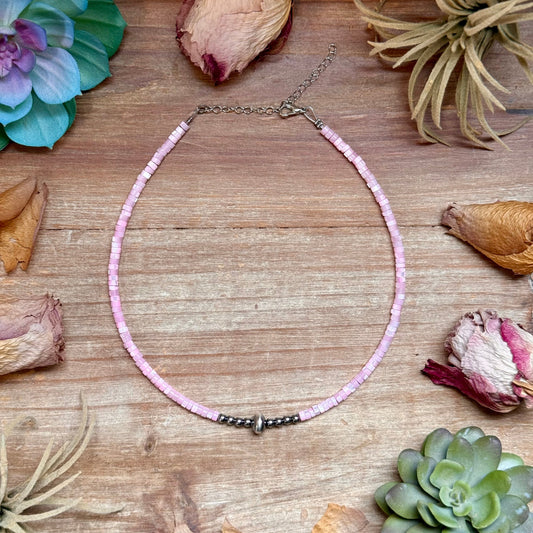 Pink Shell Heishi Necklace  – 14"