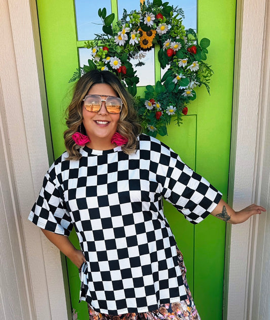 XO Checkered Oversized Tee