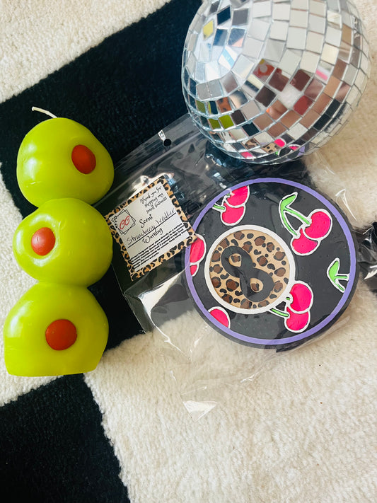 Purple W/Hot Pink Cherries Eight Ball Freshie