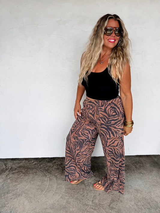 Brown Zebra Wide Leg Pants
