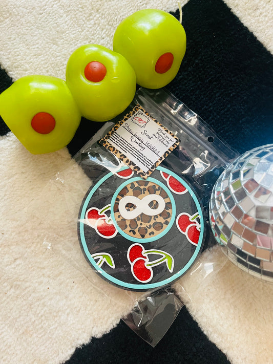 Teal & Cheetah W/Cherries EightBall Freshie