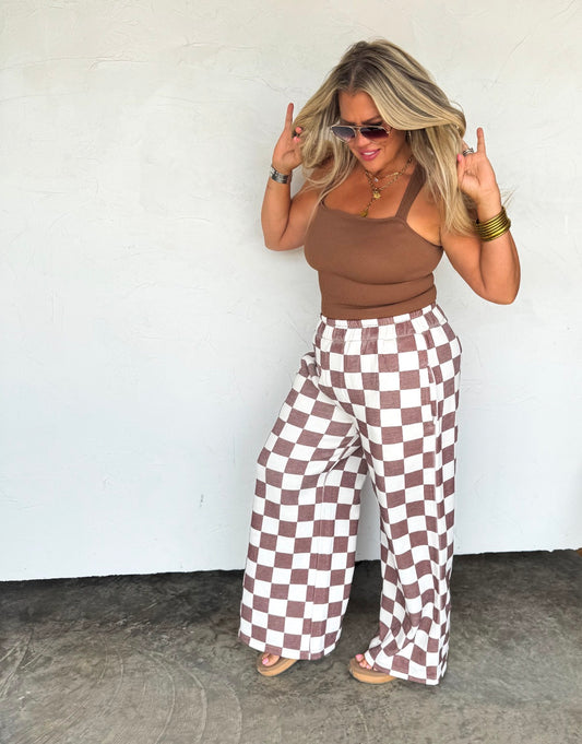 Checkered Wide Leg Joggers