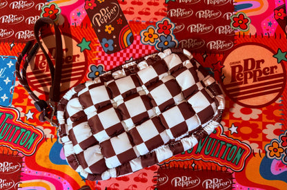 Brown Checkered Mini Puff Clutch Bag