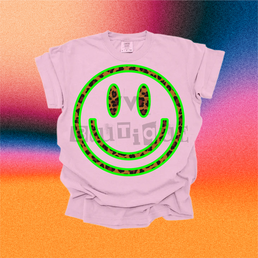 Lime Green Cheetah Smiley Tee