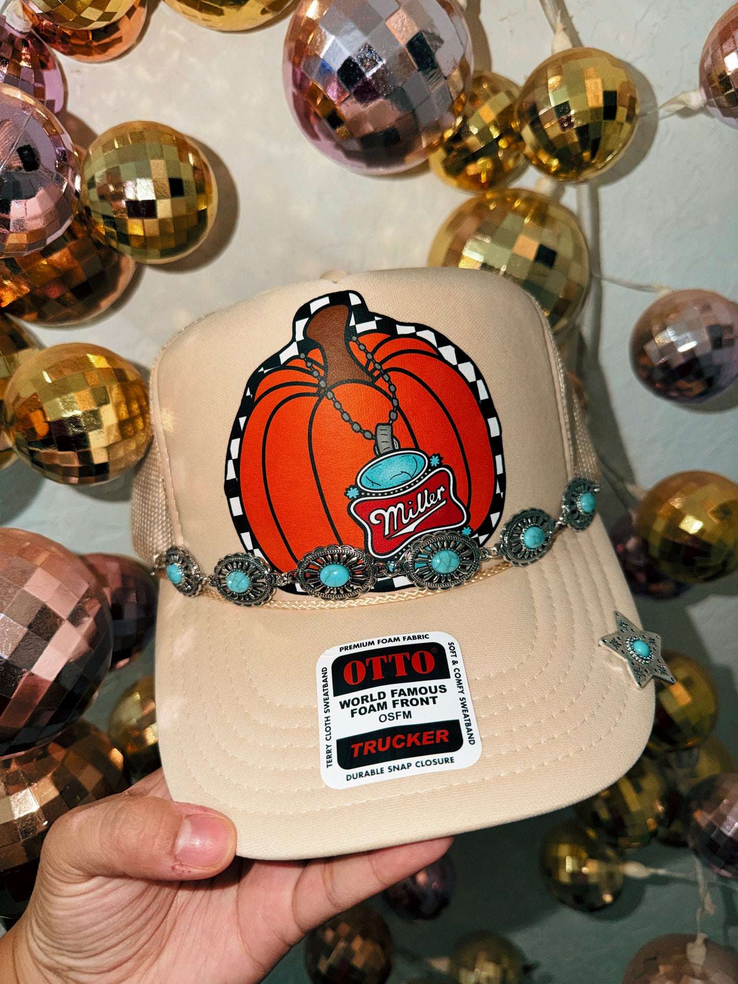Pumpkin & Teal Trucker Hat