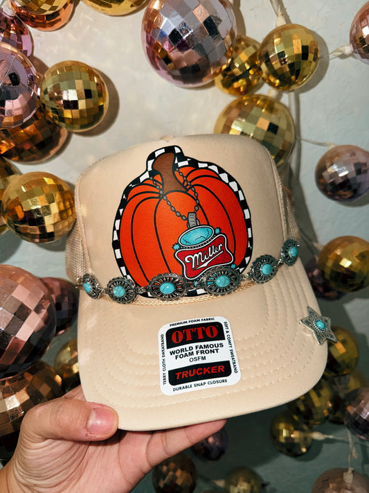 Pumpkin & Teal Trucker Hat